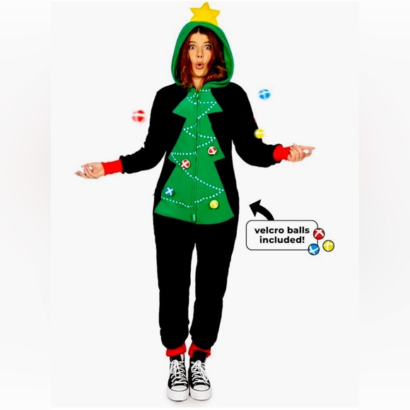 Tipsy Elves Christmas Tree Onesie + Velcro Ball Toss Game 🎄❤️ - Picture 1 of 5
